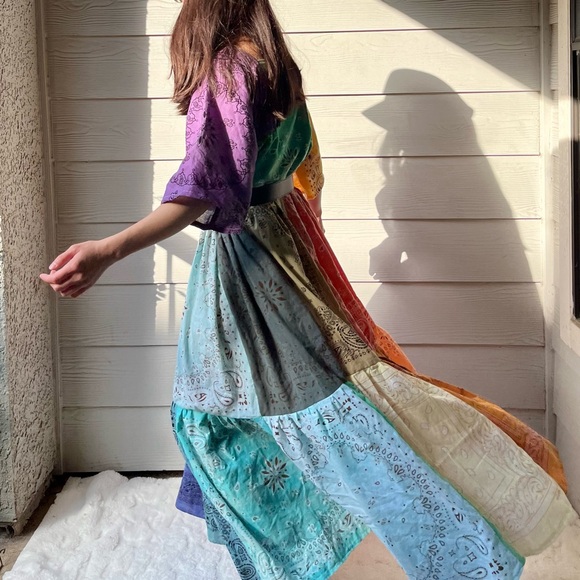 Rainbow | Handmade Earthy Voluminous Maxi Bandana Dress SKU 04294 - Picture 15 of 16